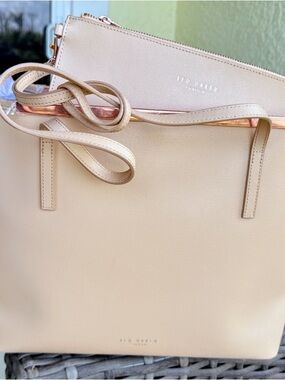 NWT Ted Baker London Rose Gold Bar Icon Tote & Pouch - Nude/Beige
